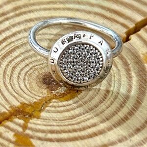 Pandora Sterling Silver Crystal Pavé Disc Ring - Silver